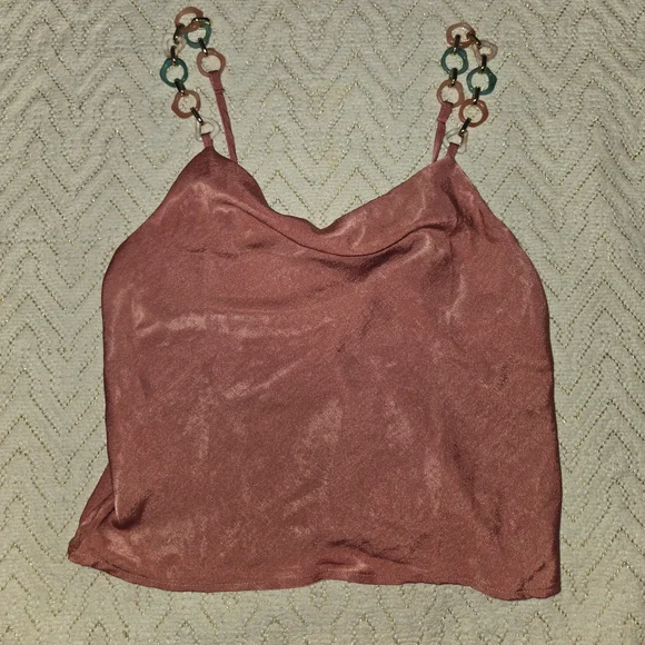 Elegant Chain Strap Satin Top - Picture 2 of 4